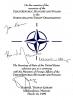 A NATO-csatlakozási ceremónia meghívója a négy külügyminiszter kézjegyével. Indepencence, 1999